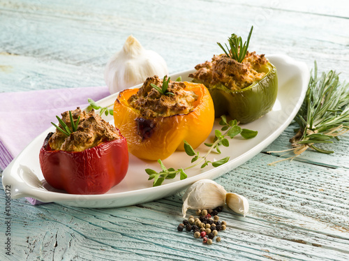Photo: capsicum stuffed with tofu,vegetarian food capsicum stuffed with tofu,vegetarian food