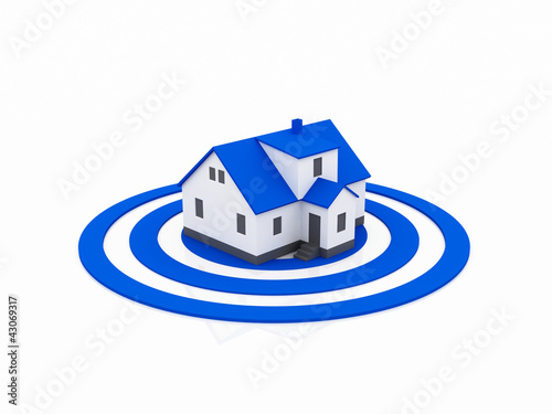 Illustration: illustration of a house in the center of a blue target illustration of a house in the center of a blue target