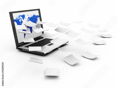 Illustration: Laptop and flying cash, earning money concept Laptop and flying cash, earning money concept