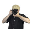Men's hands held camera