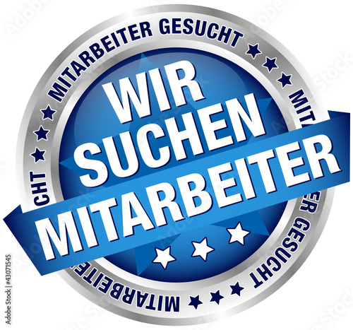 Vektor: Button Banner "Wir suchen Mitarbeiter" blau/silber Button Banner "Wir suchen Mitarbeiter" blau/silber