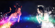 Portrait of angel and devil girls and copyspace between them.