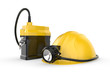 Miners helmet with lamp on a white background