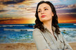 Portrait of young woman at beach and enjoying time. Idealistic a