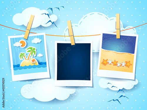 Vetor: Holiday memories with photo frame Holiday memories with photo frame