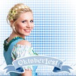 Frau im Dirndl vor Rautenmuster
