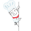Figur, Koch, zeigend, Wand, Tafel, Freifläche