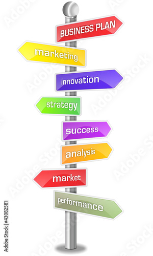 Illustration: MARKETING PLAN SIGN POST COLORED MARKETING PLAN SIGN POST COLORED