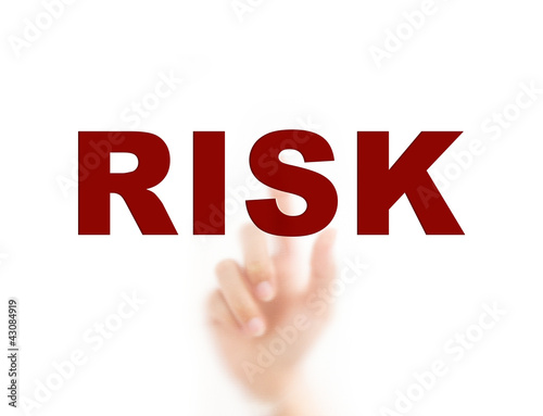 Illustration: Finger pointing RISK, for risk management concept Finger pointing RISK, for risk management concept