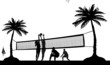 Girls and boys playing volleyball on the beach silhouette