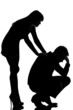 one couple man sad  and woman caring consoling