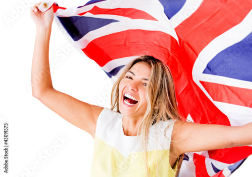 Photo: Happy woman with British flag Happy woman with British flag