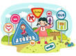 Girl holding by signboards