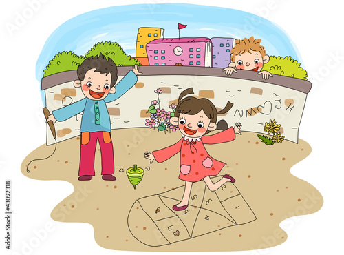 Illustration: Children playing hopscotch Children playing hopscotch