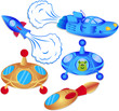 vector set of stylized space retro ships