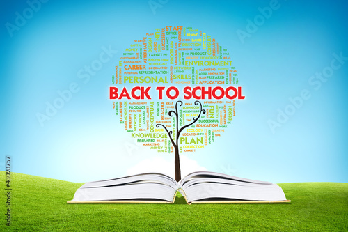 Illustration: Book AND GROWING word cloud TREE for business concept, education Book AND GROWING word cloud TREE for business concept, education