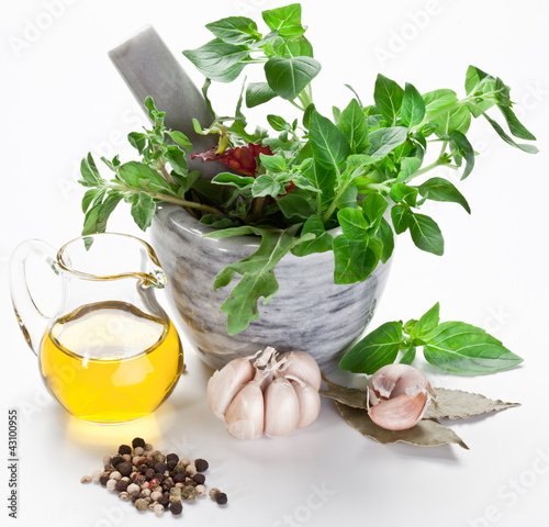 Photo: Spices, herbs and olive oil Spices, herbs and olive oil