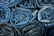 Stack of blue jeans