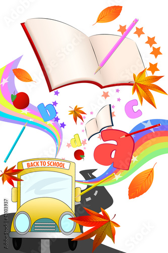 Illustration: Fun illustration with school bus Fun illustration with school bus