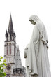 center of pilgrimage to famous cathedral in Lourdes, France