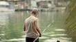 Young people and hobby, boy fishing for fun on lake