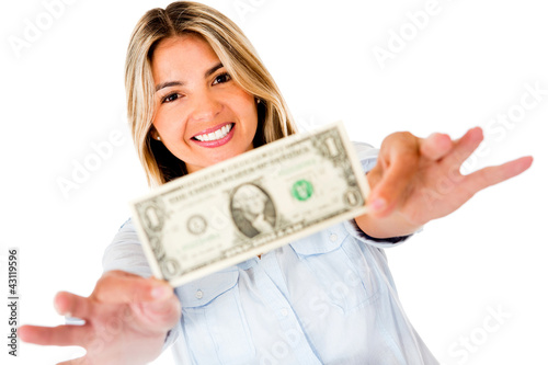 Foto: Woman holding a dollar Woman holding a dollar