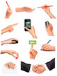 Vector: Set of hands holding different business objects Set of hands holding different business objects
