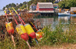 Lobster buoys and trraps in a fishing village, Maine