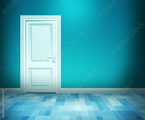 Illustration: Door in Blue Bath Room Door in Blue Bath Room