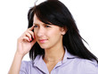 Portrait of a beautiful brunette with migraine