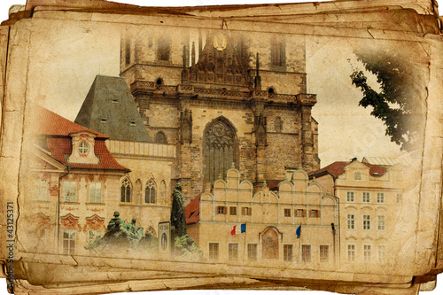 Photo: streets of Old Prague made in retro style, like postcards streets of Old Prague made in retro style, like postcards
