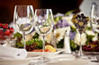 Empty glasses set in restaurant