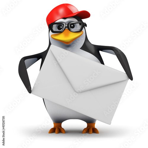 Illustration: 3d Penguin in baseball cap with letter 3d Penguin in baseball cap with letter