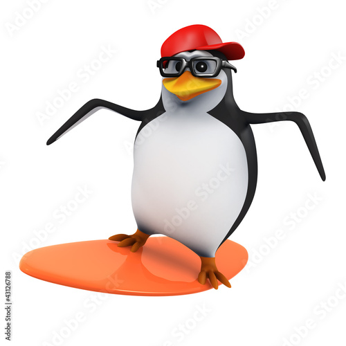 Illustration: 3d Penguin in baseball surfing 3d Penguin in baseball surfing