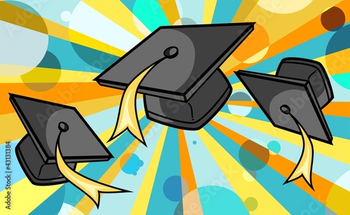 Vector: graduation caps (black caps) - rainbow background graduation caps (black caps) - rainbow background