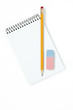 Photo: Pencil with eraser and notebook on white background Pencil with eraser and notebook on white background