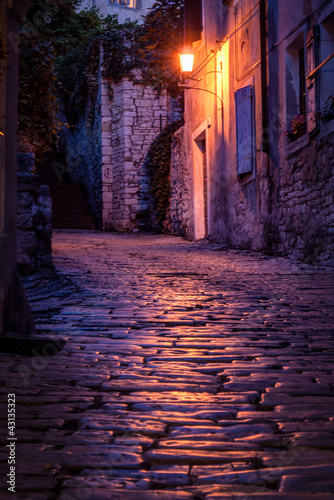 Photo: Old paved street at night -Pula ,Croatia Old paved street at night -Pula ,Croatia