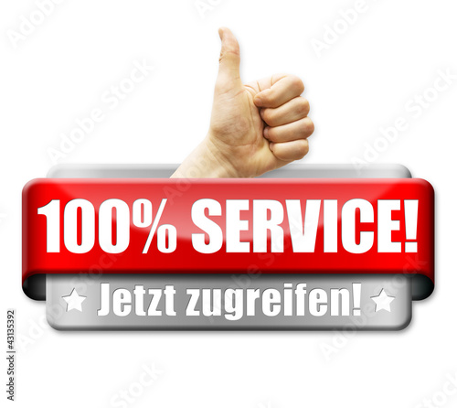 Illustration: 100% Service! Button, Icon 100% Service! Button, Icon