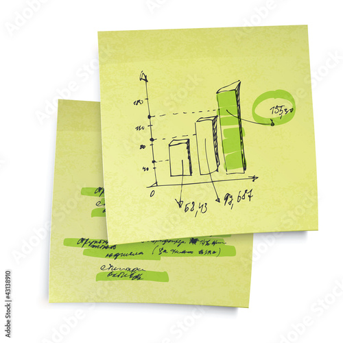 Vector: Successful business graph on sticky yellow paper. Realistic vect Successful business graph on sticky yellow paper. Realistic vect