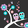 Two owls cute romantic card