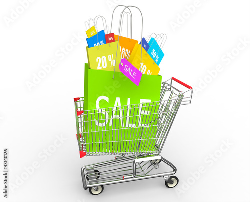 Illustration: Concept of discount. Shopping cart with sale Concept of discount. Shopping cart with sale
