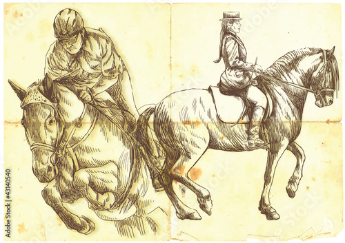 Vektor: (vintage picture) horse riders (vintage picture) horse riders