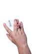 The hand with the dealer button and chips isolated on white