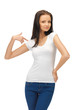 smiling teenage girl in blank white t-shirt
