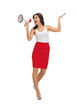 woman in blank white t-shirt with megaphone