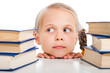 Foto: girl choosing the books on isolated white girl choosing the books on isolated white