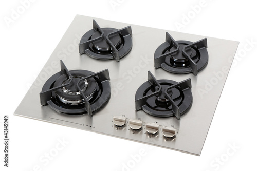 Photo: Stainless steel gas hob isolated with clipping path Stainless steel gas hob isolated with clipping path