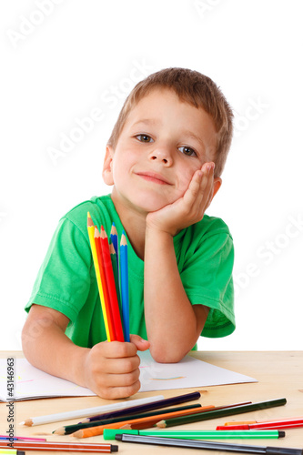 Photo: Little boy draw with crayons Little boy draw with crayons
