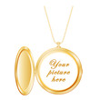 Vintage Round Gold Locket with copy space, necklace chain.