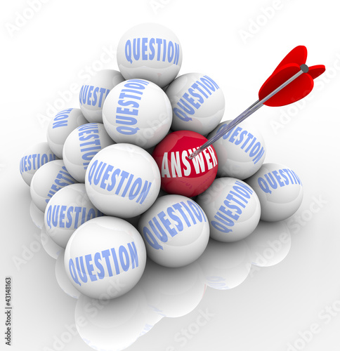Illustration: Questions and Answer Pyramid Arrow Target Word on Ball Questions and Answer Pyramid Arrow Target Word on Ball